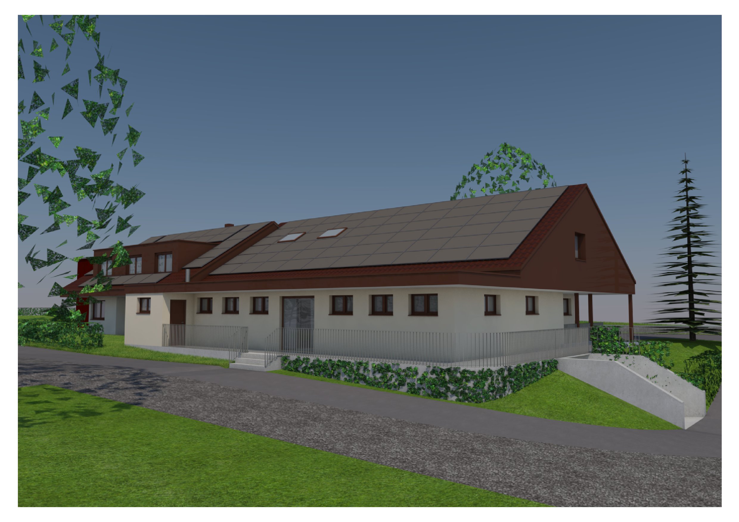 Visualisierung der geplanten Dachsanierung mit integrierter Solaranlage